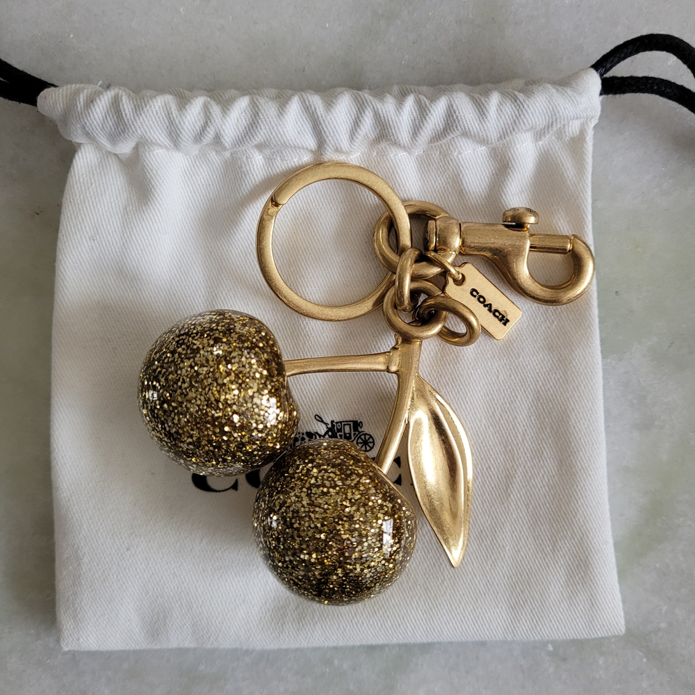 Coach Gold Glitter Cherry Keychain